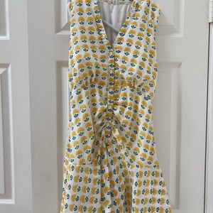 🌻Anthropologie Yellow Linen Floral Dress 0🌻